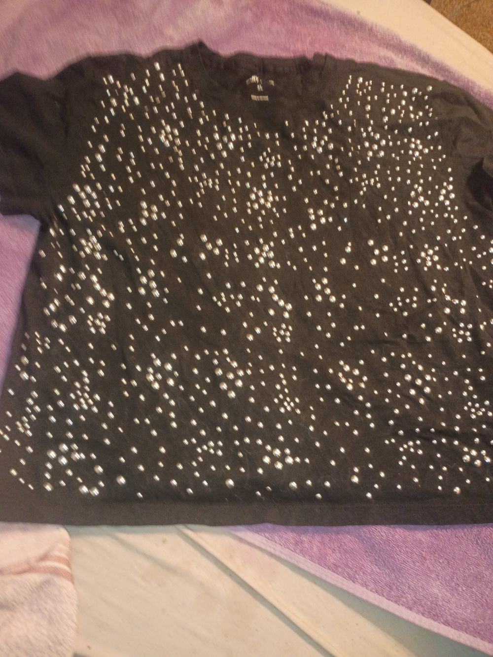 DKNYC Black Short Sleeve Tee with Silver Stud Detailing